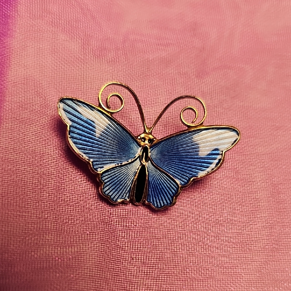 David Andersen Small Sterling Guilloche Butterfly Pin